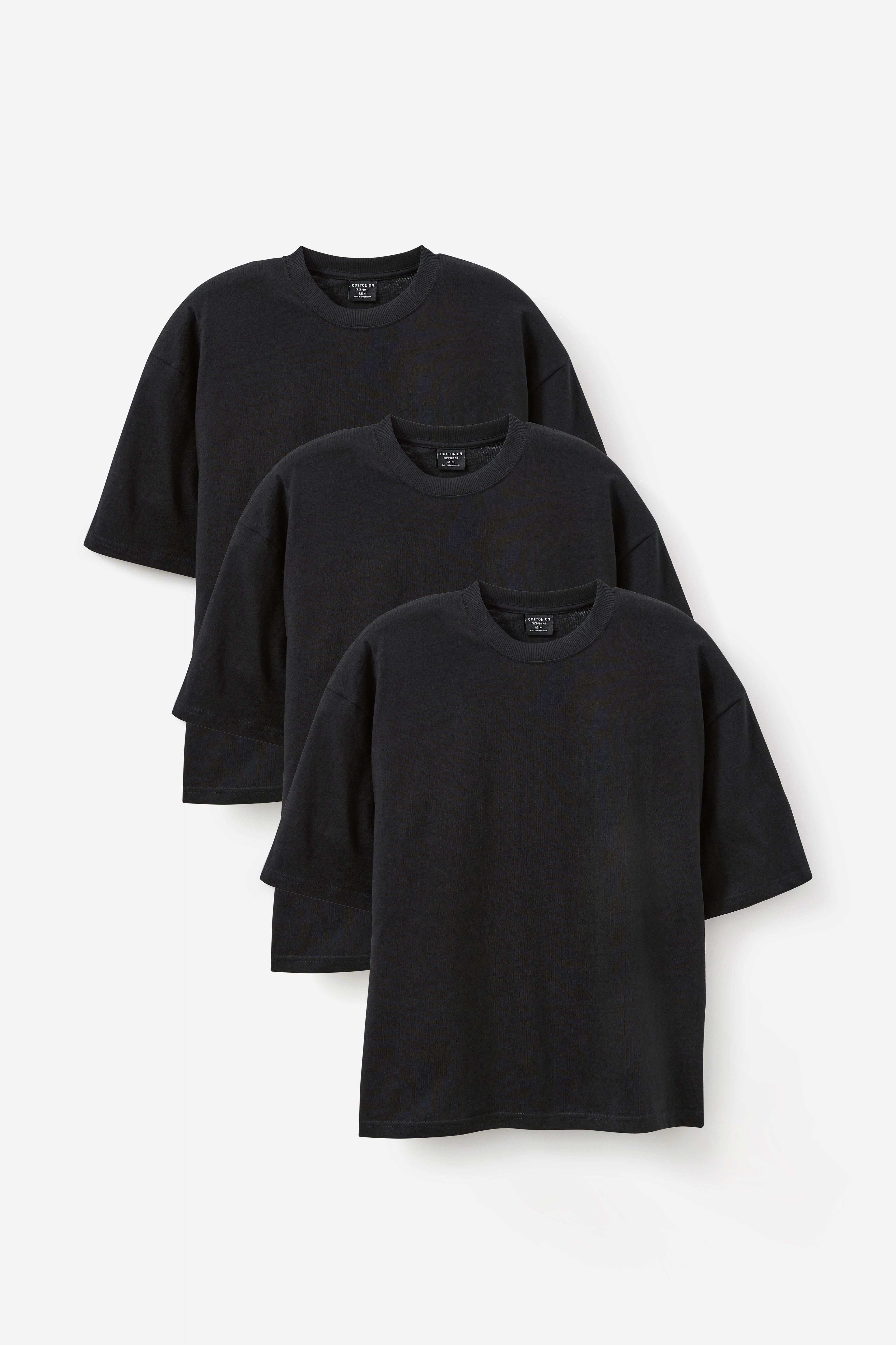3 Pack Cropped Fit T-Shirt - Black, 